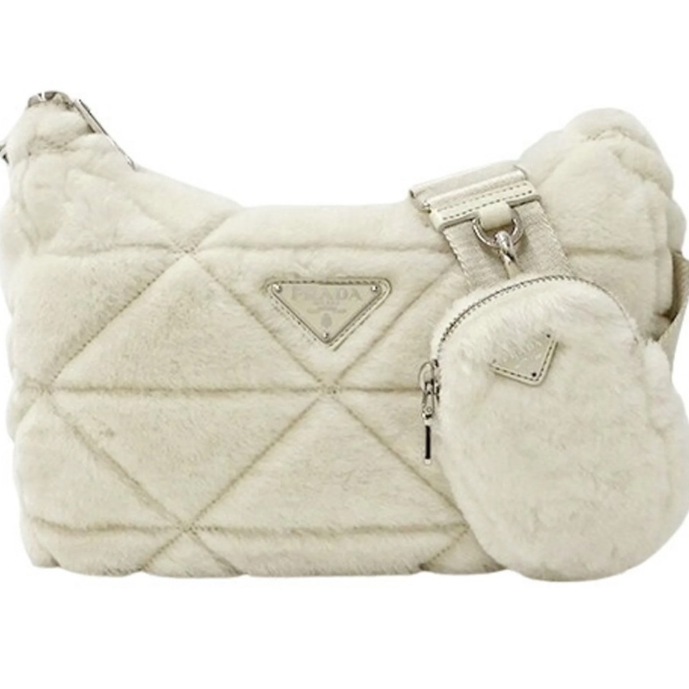 Prada Ultra Rare Quilted Shearling Shoulder Bag - Cream - Picture 1 of 10
